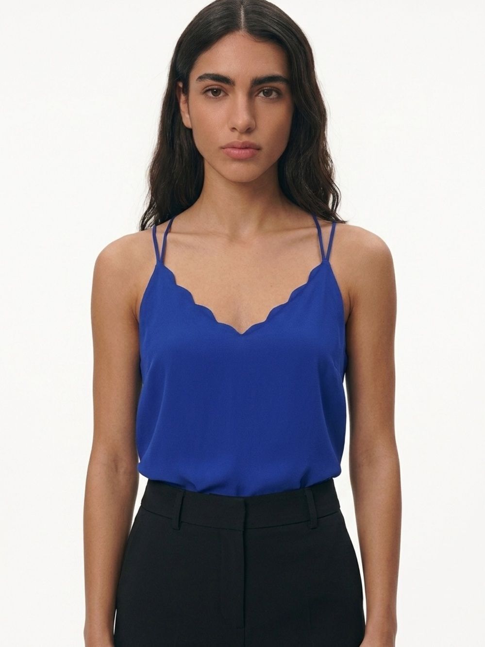 NAKED ZEBRA | Scallop V-Neck Cami Tank Royal Blue Strappy Back Women’s Size S
